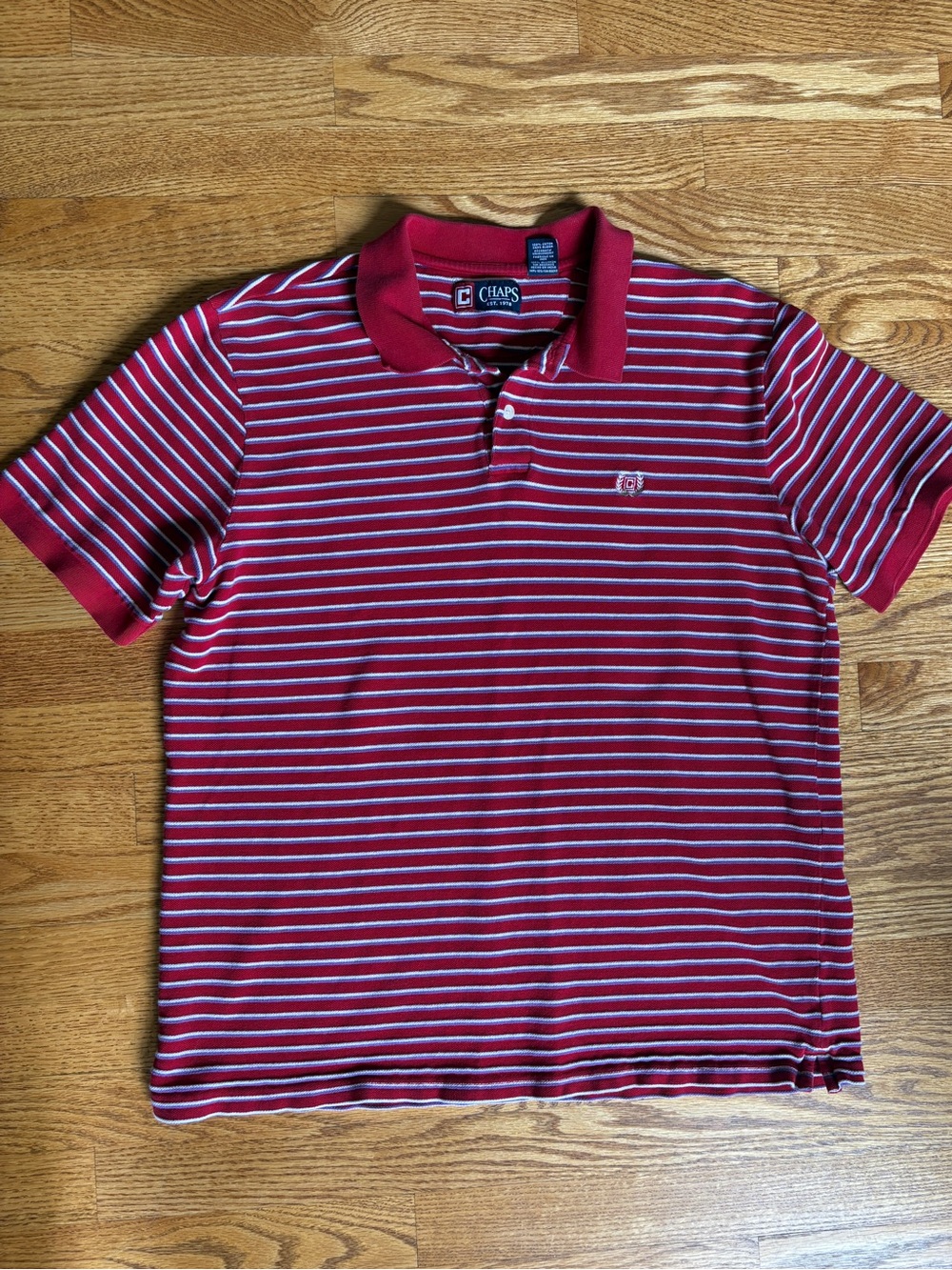Chaps Men's Red and White Striped Polo XL